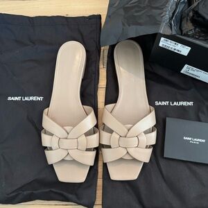 Saint Laurent Tribute Leather Sandal Slide 37 “dark beige”